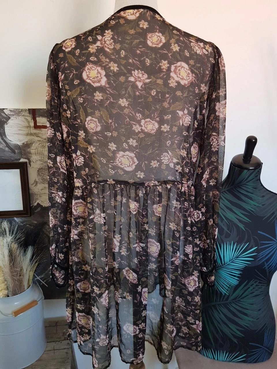 🌷Flowy floral transparent Zara short dress/tunic L 42☀️ – photo 3